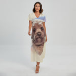 Yorkshire Terrier Portrait Print Short Sleeve Maxi Dress