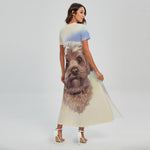 Yorkshire Terrier Portrait Print Short Sleeve Maxi Dress