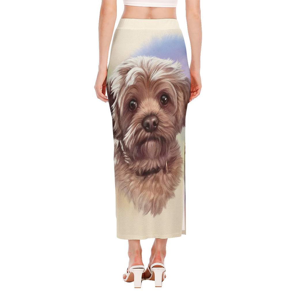 Yorkshire Terrier Portrait Print Side Slit Maxi Skirt