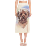 Yorkshire Terrier Portrait Print Side Slit Midi Skirt