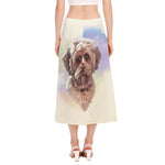 Yorkshire Terrier Portrait Print Side Slit Midi Skirt