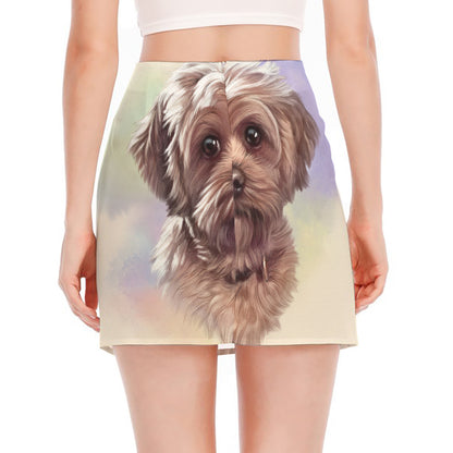 Yorkshire Terrier Portrait Print Side Slit Mini Skirt