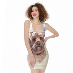 Yorkshire Terrier Portrait Print Sleeveless Bodycon Dress