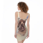 Yorkshire Terrier Portrait Print Sleeveless Bodycon Dress