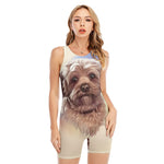 Yorkshire Terrier Portrait Print Sleeveless One Piece Swimsuit