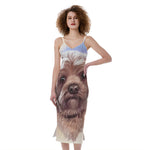 Yorkshire Terrier Portrait Print Slim Fit Midi Cami Dress
