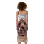 Yorkshire Terrier Portrait Print Slim Fit Midi Cami Dress