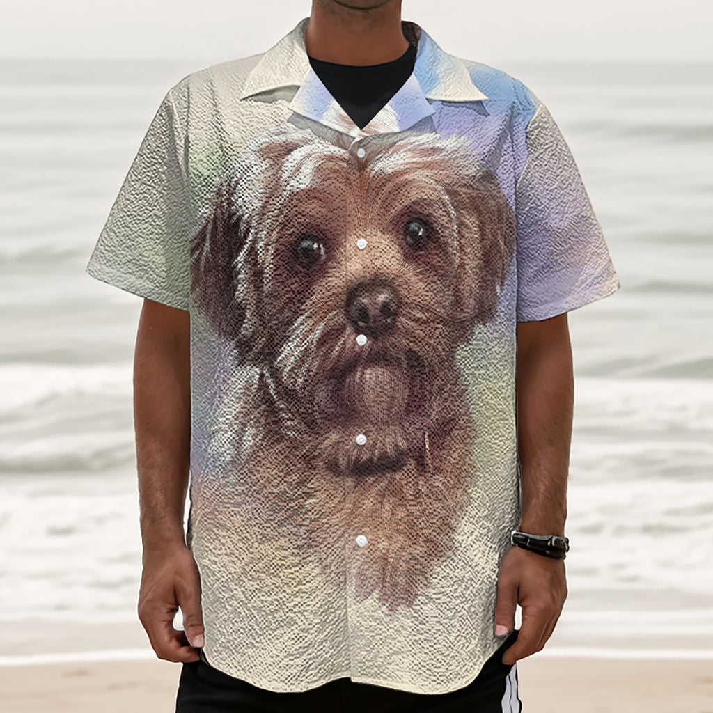 Yorkshire Terrier Portrait Print Textured Short Sleeve Shirt
