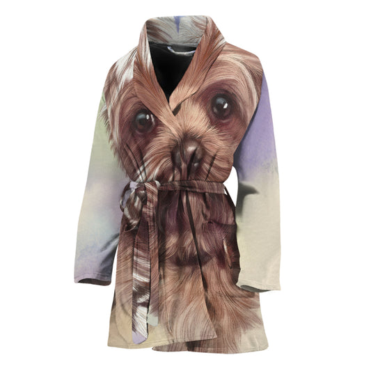 Yorkshire Terrier Portrait Print Women's Bathrobe