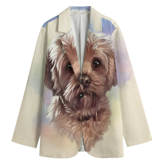 Yorkshire Terrier Portrait Print Women's Cotton Blazer