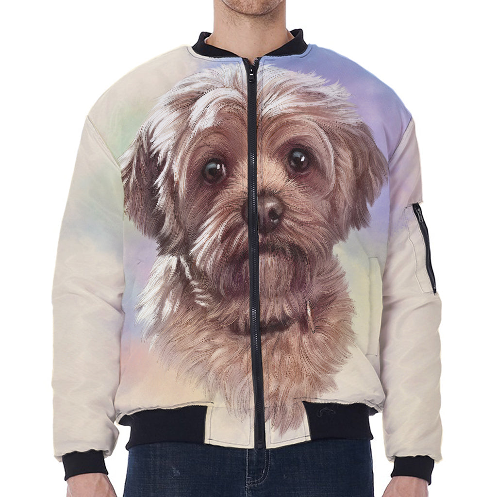Yorkshire Terrier Portrait Print Zip Sleeve Bomber Jacket
