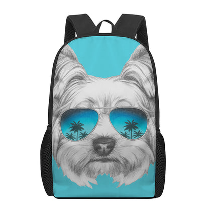 Yorkshire Terrier With Sunglasses Print 17 Inch Backpack