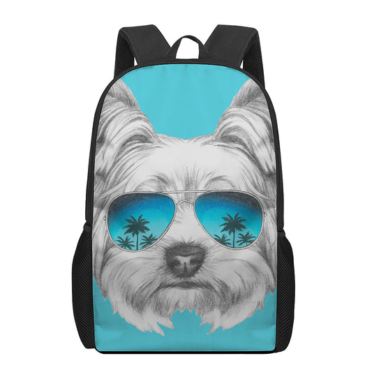 Yorkshire Terrier With Sunglasses Print 17 Inch Backpack