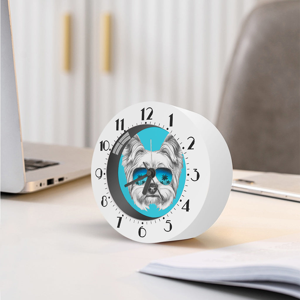 Yorkshire Terrier With Sunglasses Print Alarm Clock