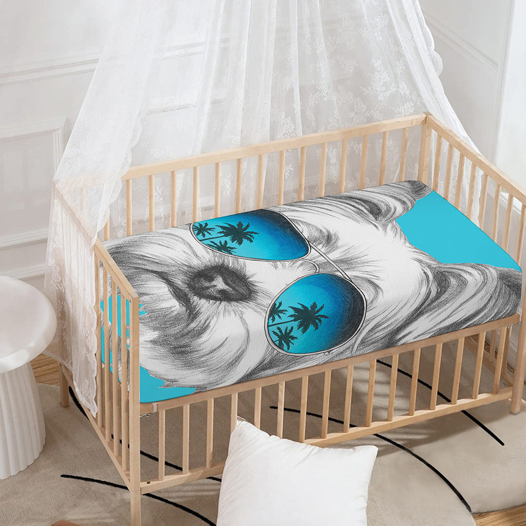 Yorkshire Terrier With Sunglasses Print Baby Crib Sheet