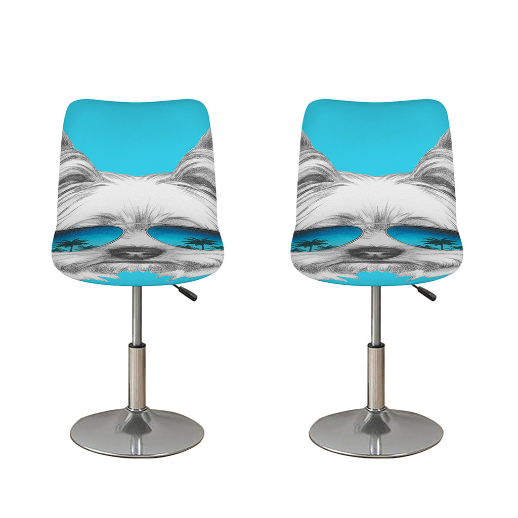 Yorkshire Terrier With Sunglasses Print Bar Stool Covers