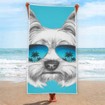 Yorkshire Terrier With Sunglasses Print Beach Towel