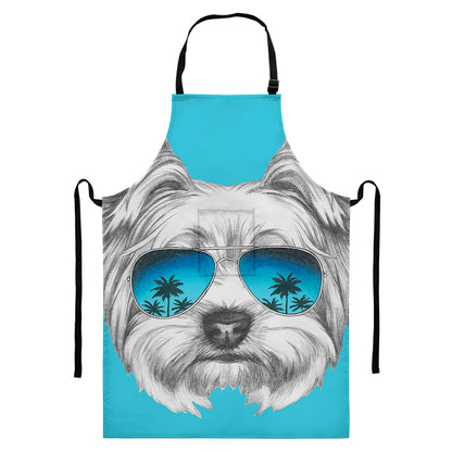 Yorkshire Terrier With Sunglasses Print Bib Apron With Pocket