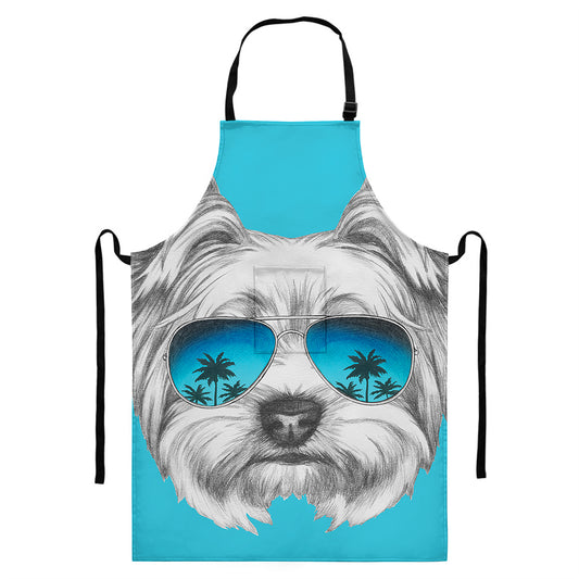 Yorkshire Terrier With Sunglasses Print Bib Apron With Pocket