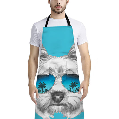 Yorkshire Terrier With Sunglasses Print Bib Apron With Pocket