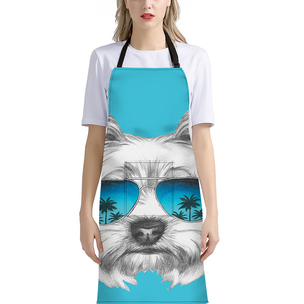 Yorkshire Terrier With Sunglasses Print Bib Apron With Pocket