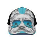 Yorkshire Terrier With Sunglasses Print Black Mesh Trucker Cap