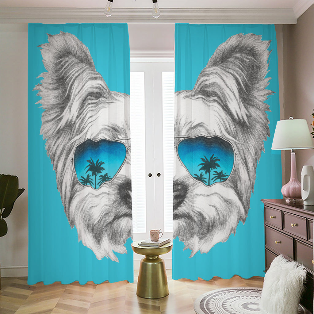 Yorkshire Terrier With Sunglasses Print Blackout Pencil Pleat Curtains