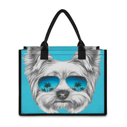 Yorkshire Terrier With Sunglasses Print Canvas Tote Bag