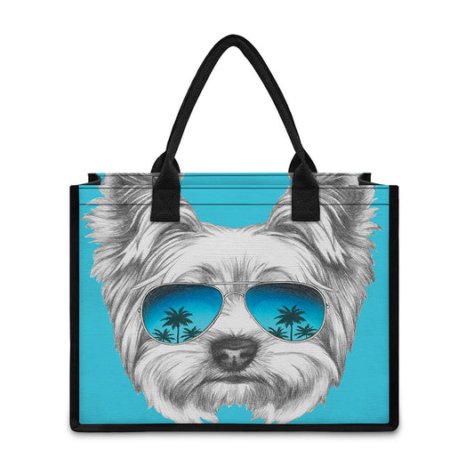 Yorkshire Terrier With Sunglasses Print Canvas Tote Bag