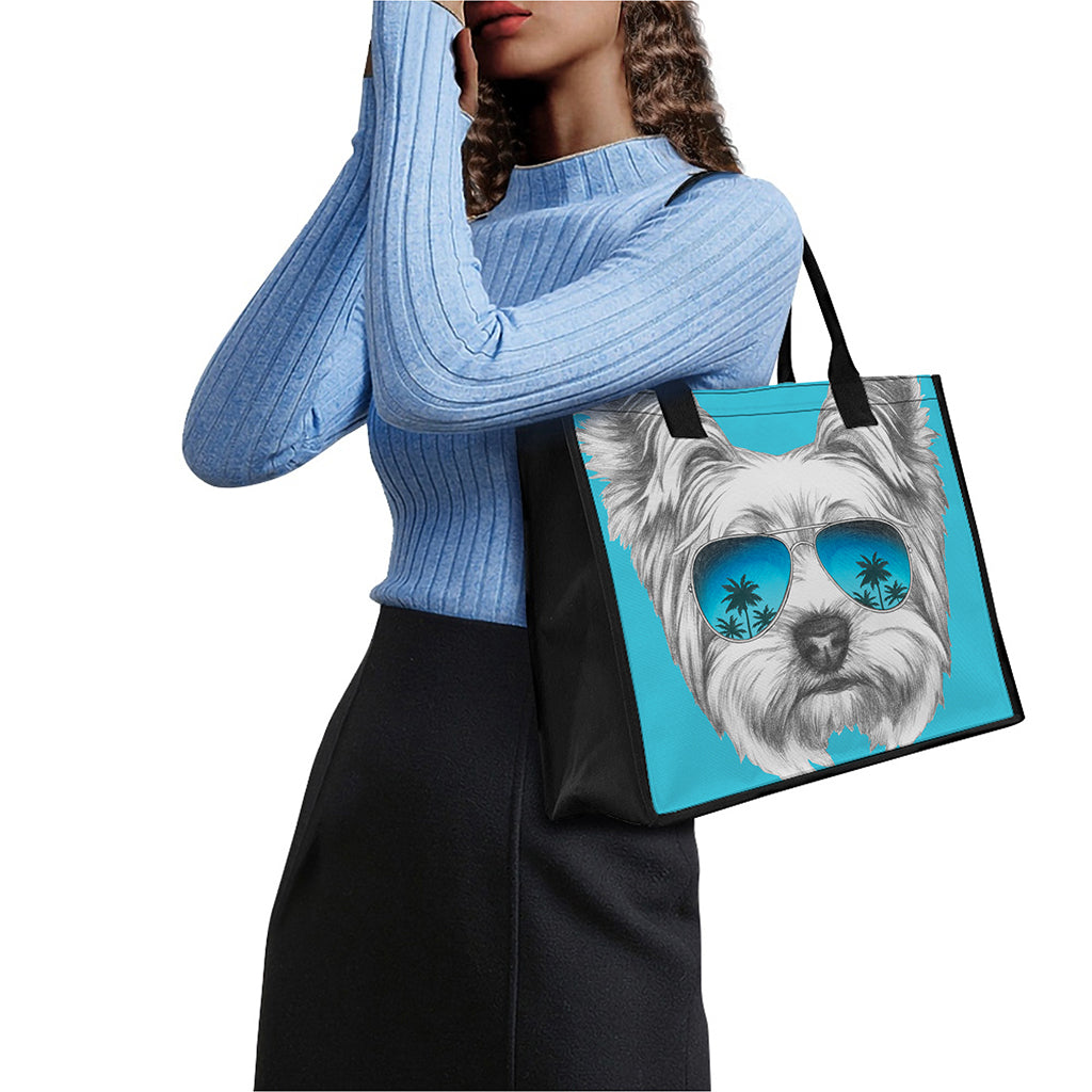 Yorkshire Terrier With Sunglasses Print Canvas Tote Bag