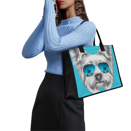 Yorkshire Terrier With Sunglasses Print Canvas Tote Bag