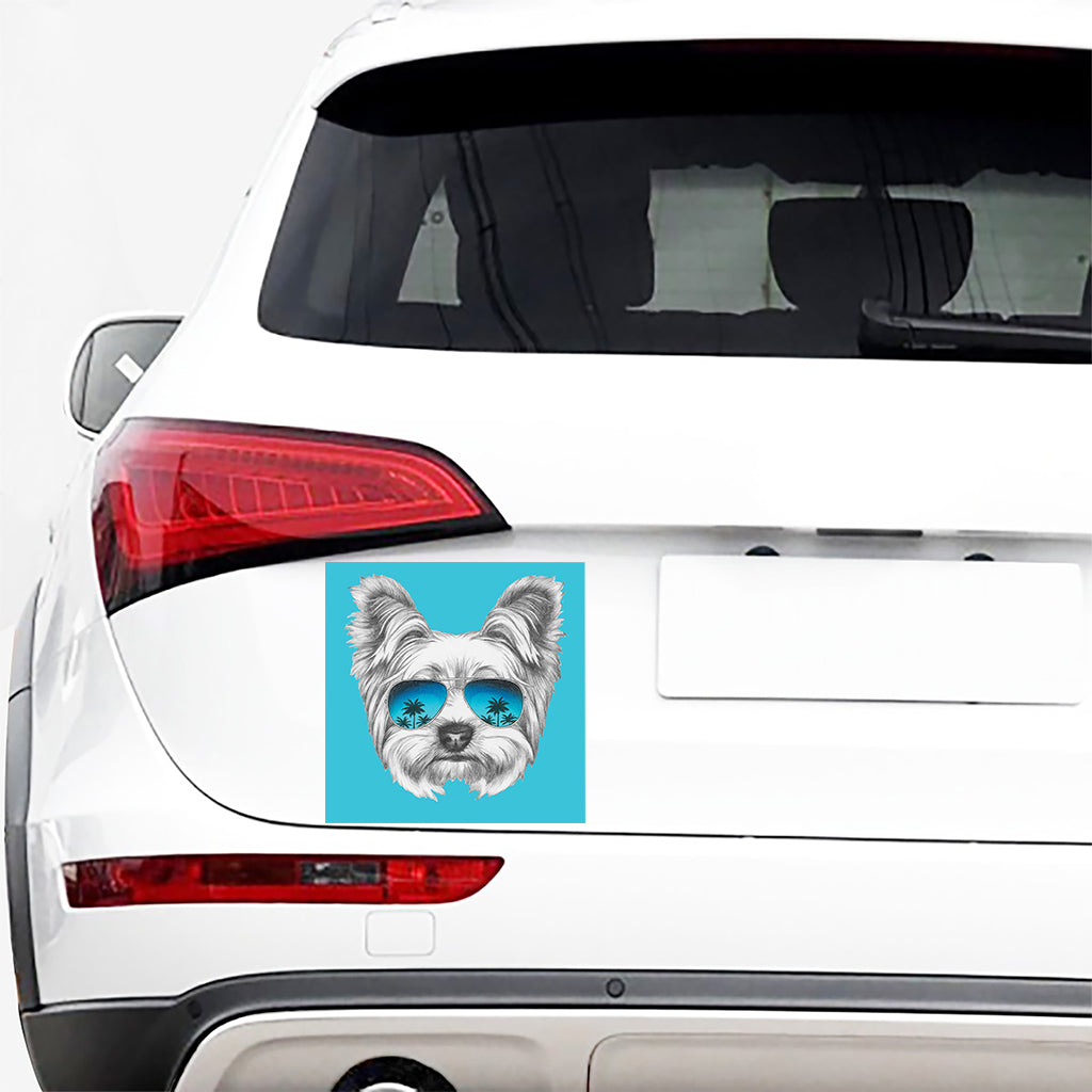 Yorkshire Terrier With Sunglasses Print Car Sticker