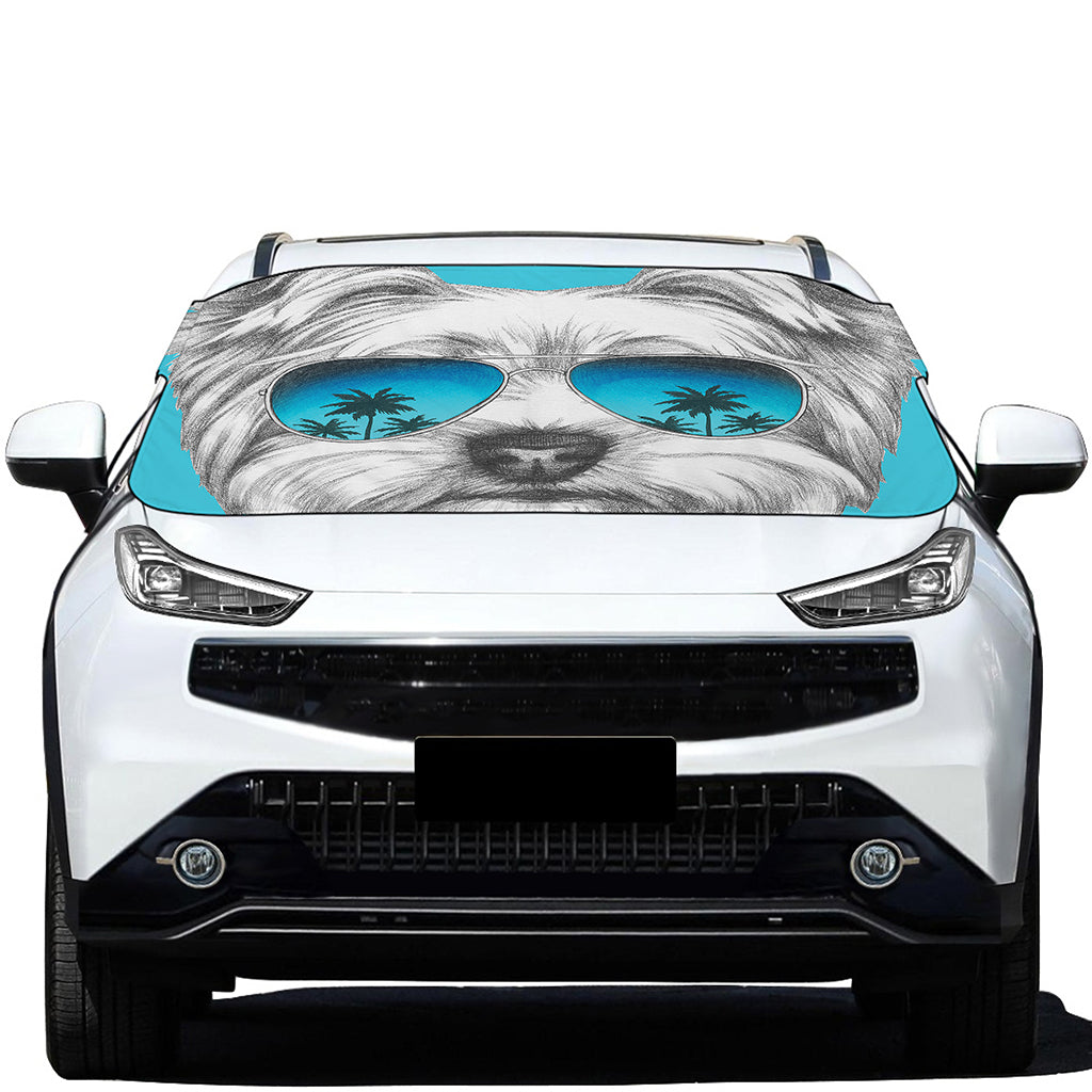 Yorkshire Terrier With Sunglasses Print Car Windshield Snow Cover