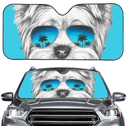 Yorkshire Terrier With Sunglasses Print Car Windshield Sun Shade