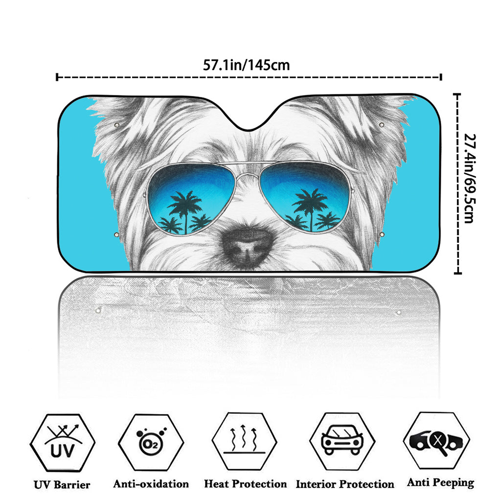 Yorkshire Terrier With Sunglasses Print Car Windshield Sun Shade