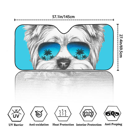 Yorkshire Terrier With Sunglasses Print Car Windshield Sun Shade