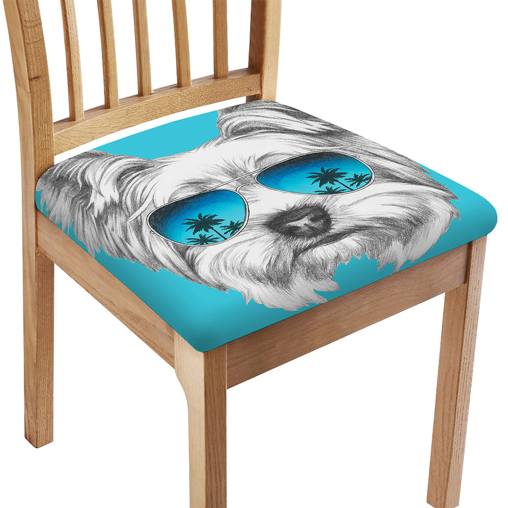Yorkshire Terrier With Sunglasses Print Chair Cushion Cover