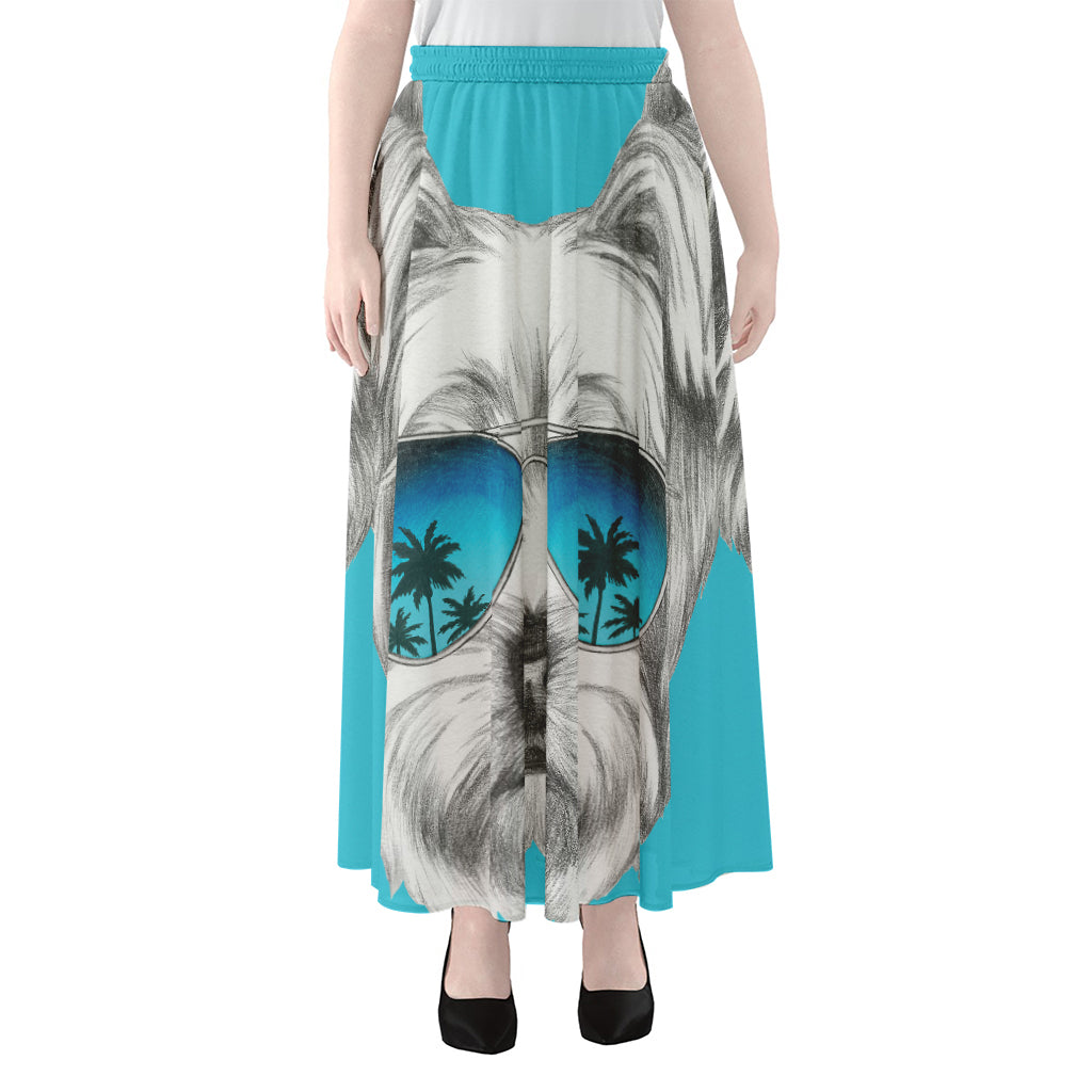 Yorkshire Terrier With Sunglasses Print Chiffon Maxi Skirt