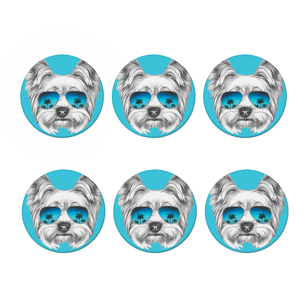 Yorkshire Terrier With Sunglasses Print Coaster Set
