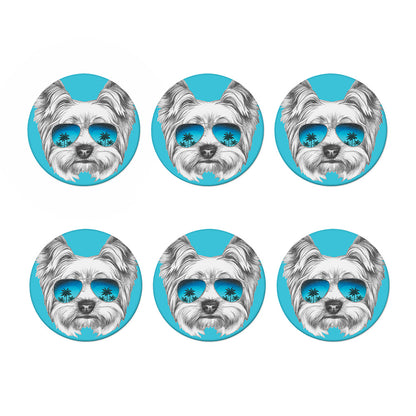 Yorkshire Terrier With Sunglasses Print Coaster Set