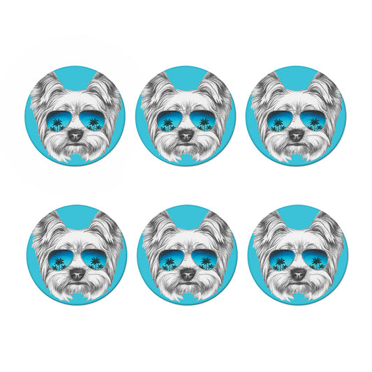 Yorkshire Terrier With Sunglasses Print Coaster Set