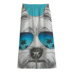Yorkshire Terrier With Sunglasses Print Cotton Front Slit Maxi Skirt