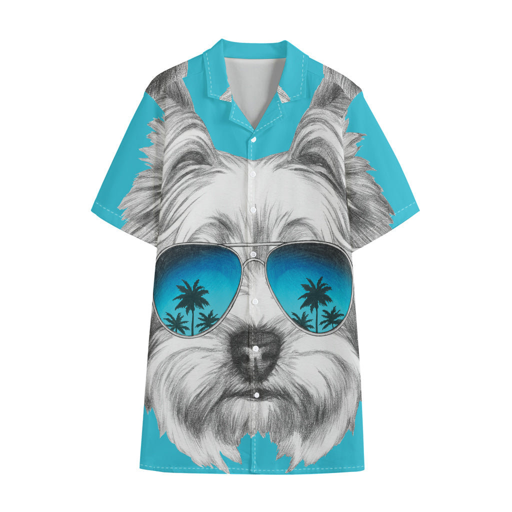 Yorkshire Terrier With Sunglasses Print Cotton Hawaiian Shirt