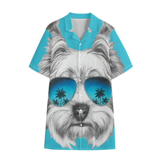 Yorkshire Terrier With Sunglasses Print Cotton Hawaiian Shirt