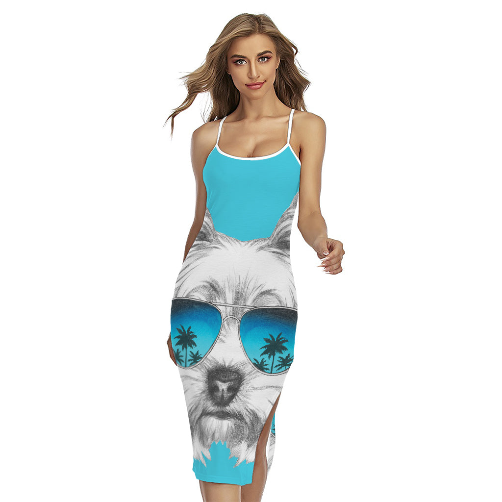 Yorkshire Terrier With Sunglasses Print Cross Back Cami Dress