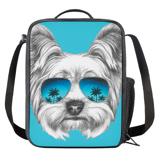 Yorkshire Terrier With Sunglasses Print Crossbody Lunch Bag