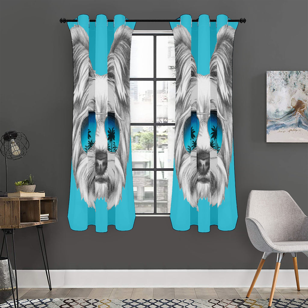 Yorkshire Terrier With Sunglasses Print Curtain