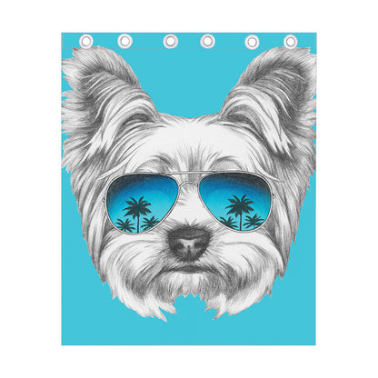 Yorkshire Terrier With Sunglasses Print Curtain