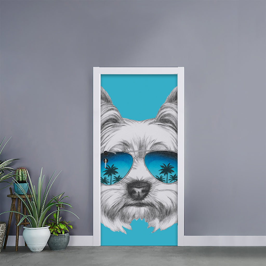 Yorkshire Terrier With Sunglasses Print Door Sticker