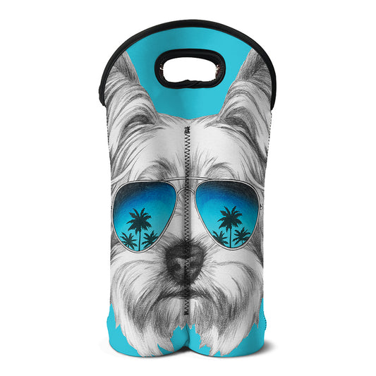 Yorkshire Terrier With Sunglasses Print Double Neoprene Wine Tote